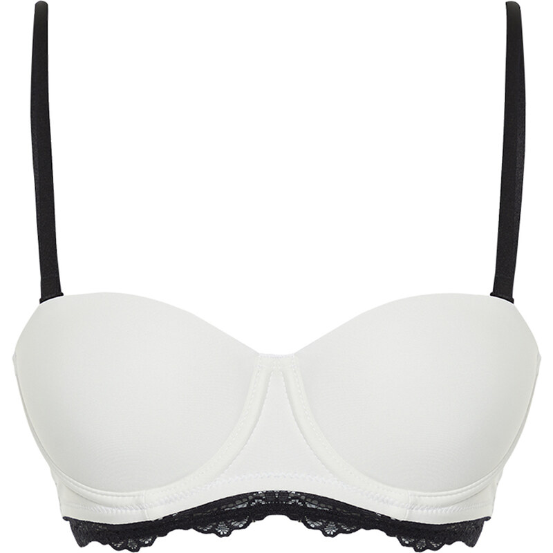 Trendyol White Micro Contrast Strap Lace Detail Knitted Bra