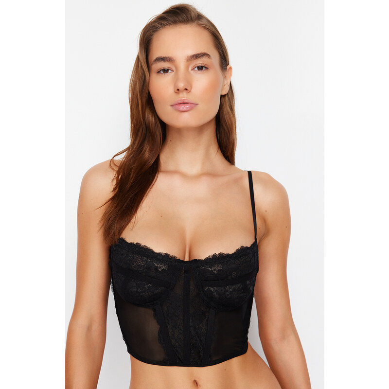 Trendyol Black Lace Underwire Detailed Capless Bustier Knitted Bra