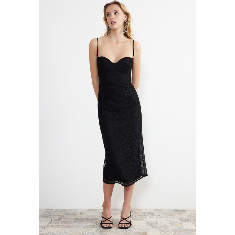 Trendyol Black Covered Lace Detailed Knitted Dress