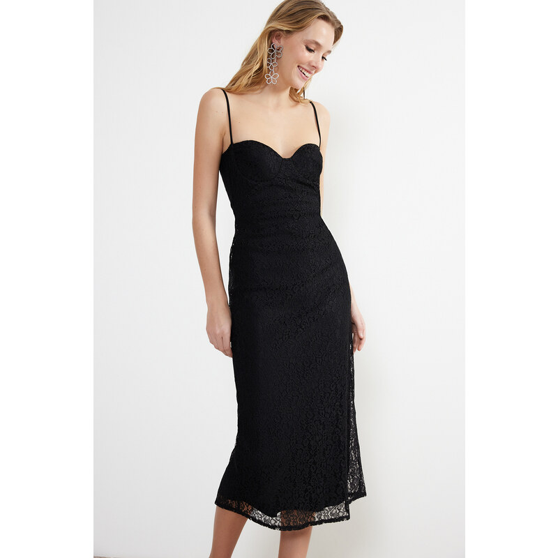 Trendyol Black Covered Lace Detailed Knitted Dress