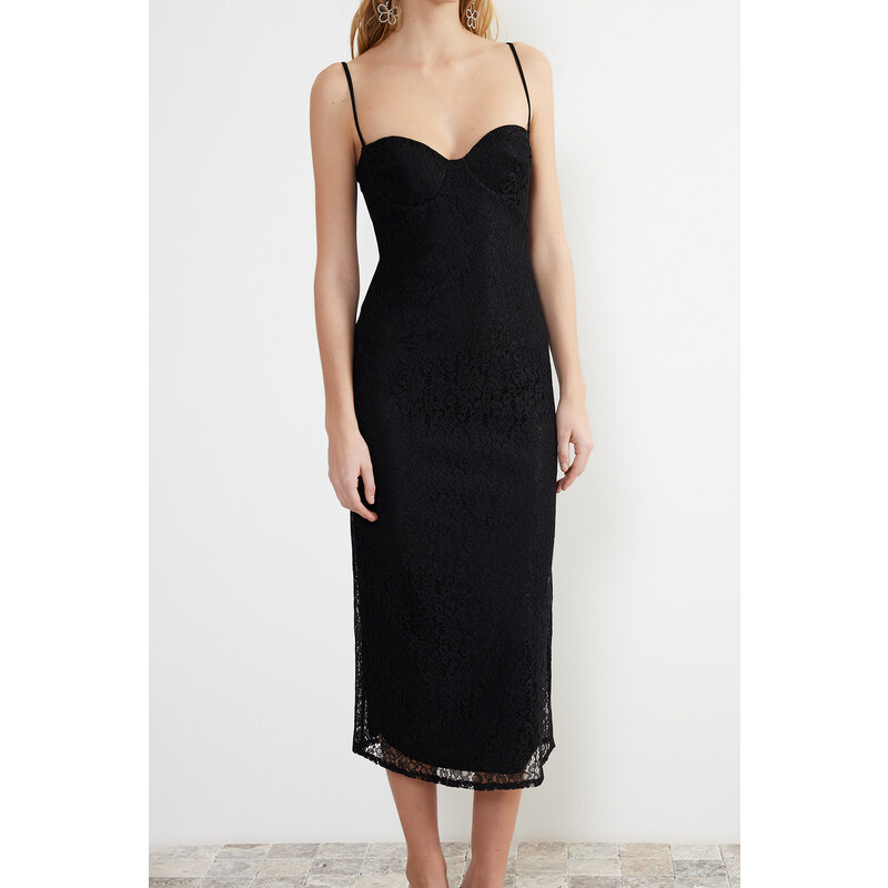 Trendyol Black Covered Lace Detailed Knitted Dress