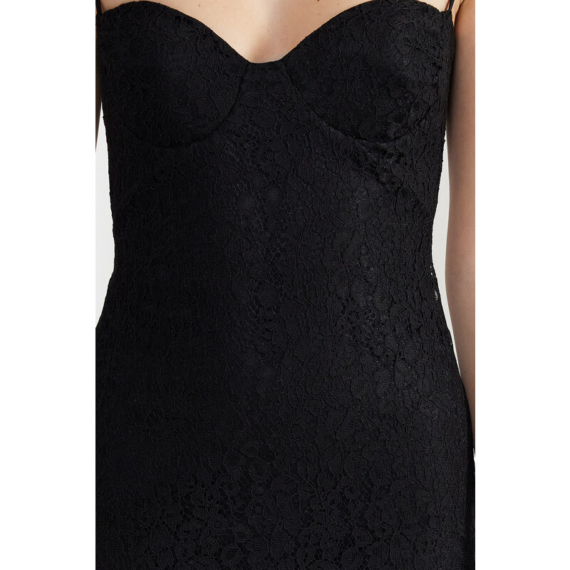 Trendyol Black Covered Lace Detailed Knitted Dress