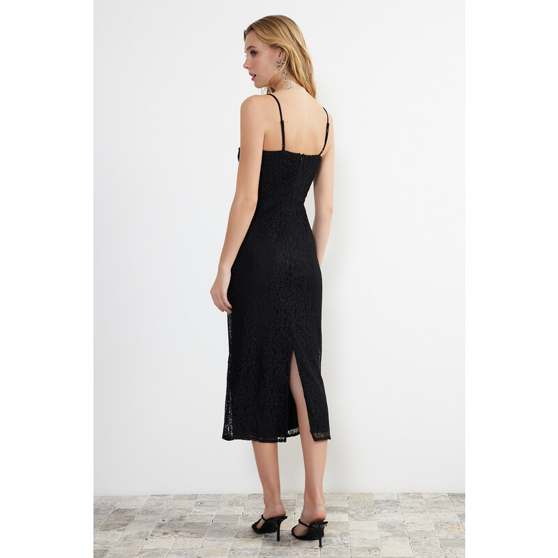 Trendyol Black Covered Lace Detailed Knitted Dress