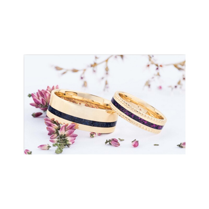 Zaczyk Wood Rings Zlaté snubní prstýnky Z-Gold & Růžový Achát & Noc Káhiry