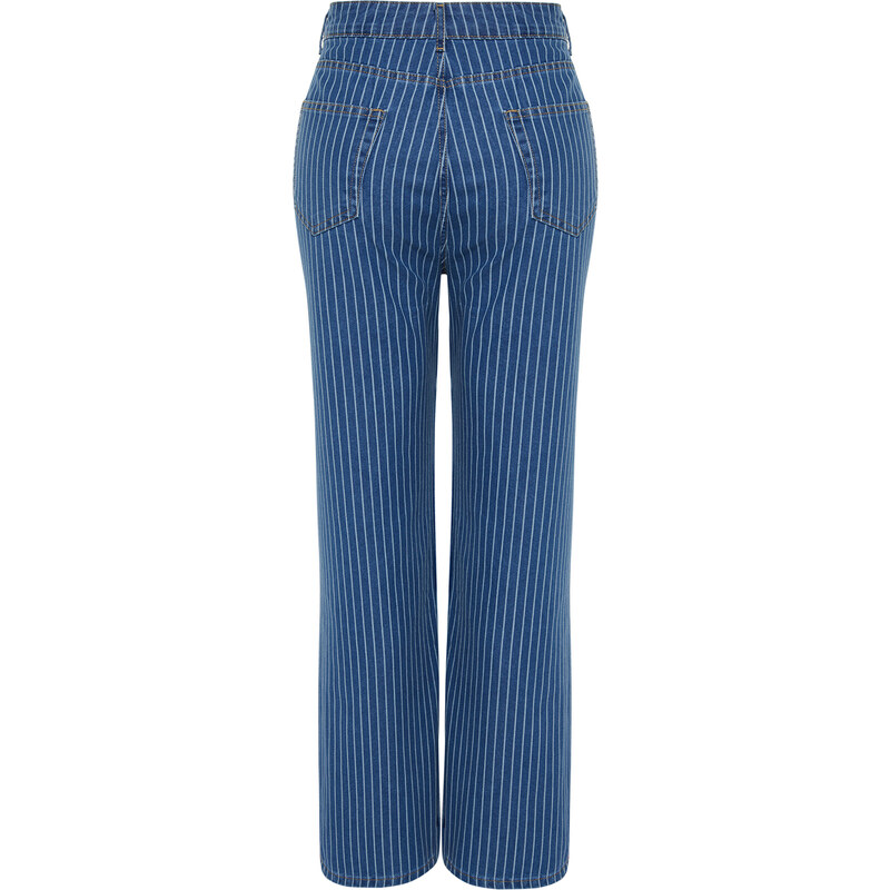 Trendyol Curve Dark Blue Striped Wide Cut Jeans