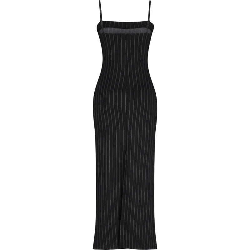 Trendyol Black Striped Strap Bodycone/Crap Knitted Midi Dress