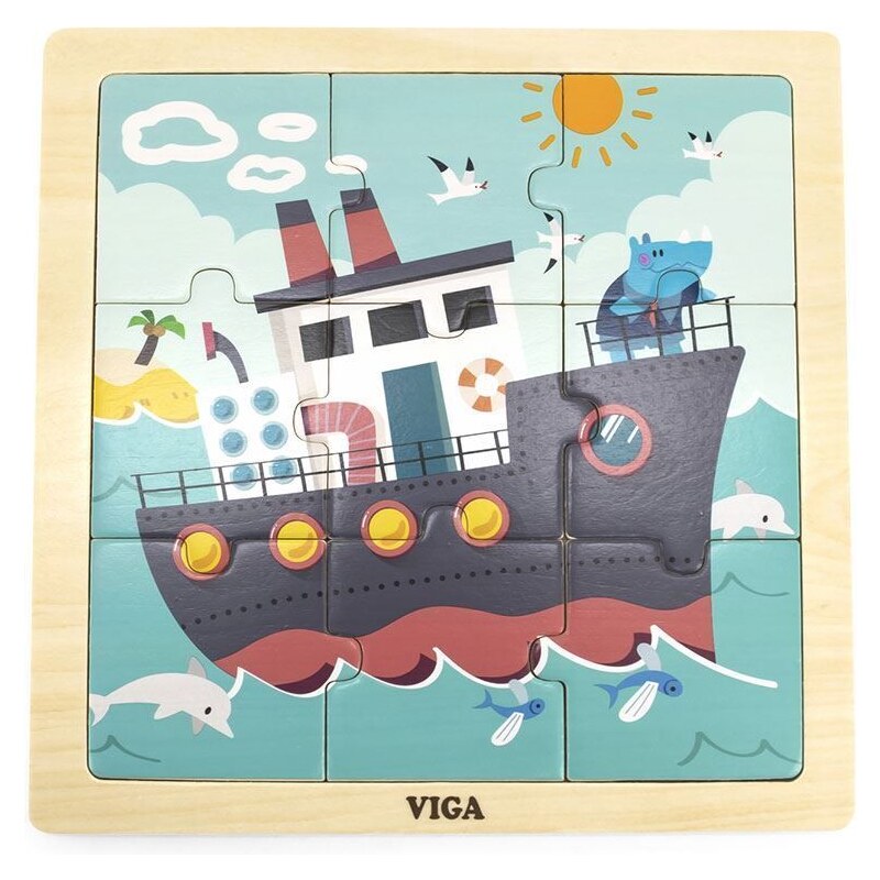 Dřevěné puzzle pro nejmenší Viga 9 ks Loď - multicolor