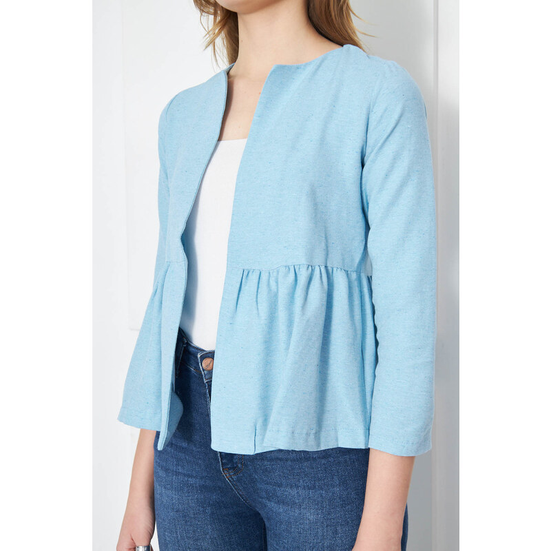 armonika Women's Baby Blue Jacket with Pleated Waist