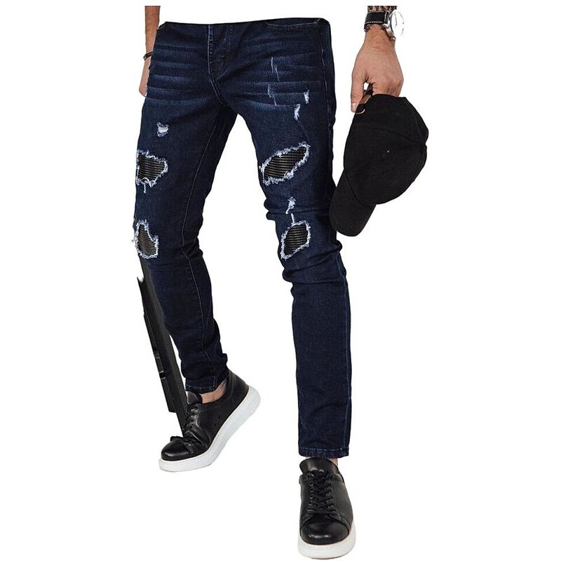 Tmavě modré džíny s oděrky