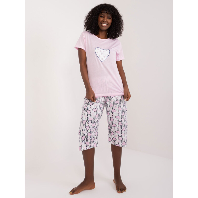 Fashionhunters Světle růžové bavlněné pyžamo s potiskem