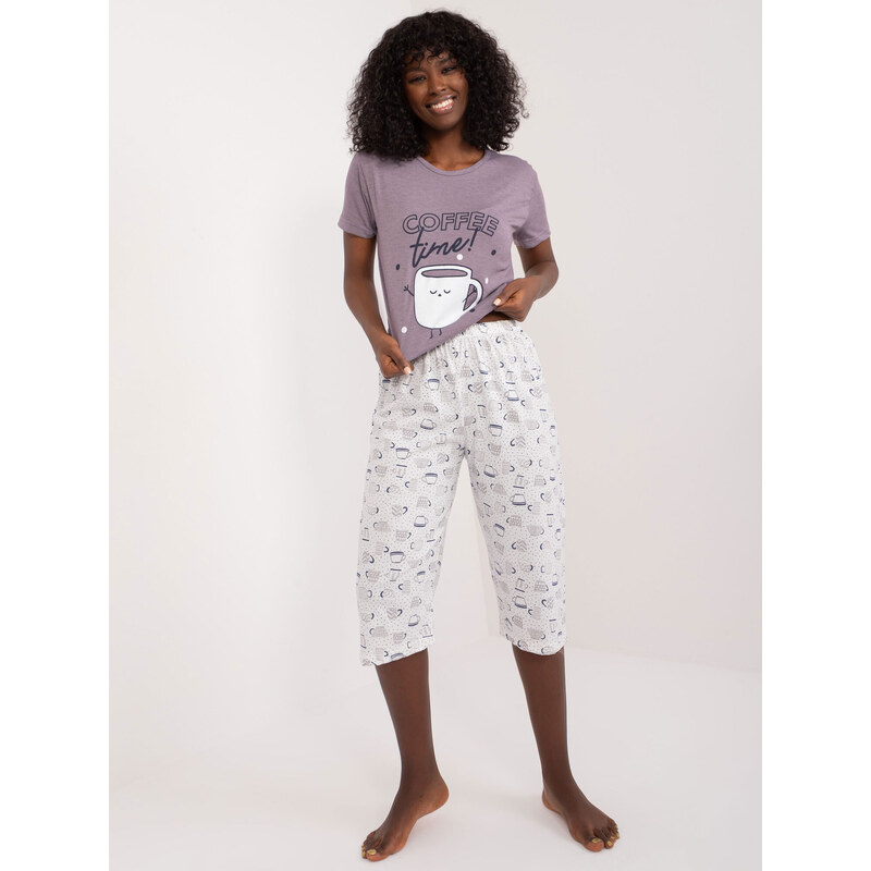 Fashionhunters Tmavě fialové bavlněné pyžamo s tričkem