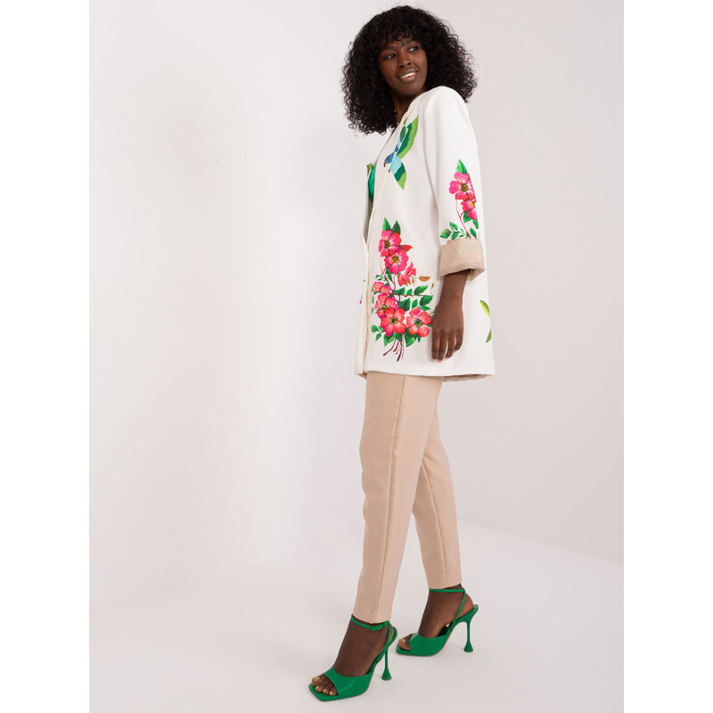 Fashionhunters Krémová bunda s tropickým potiskem