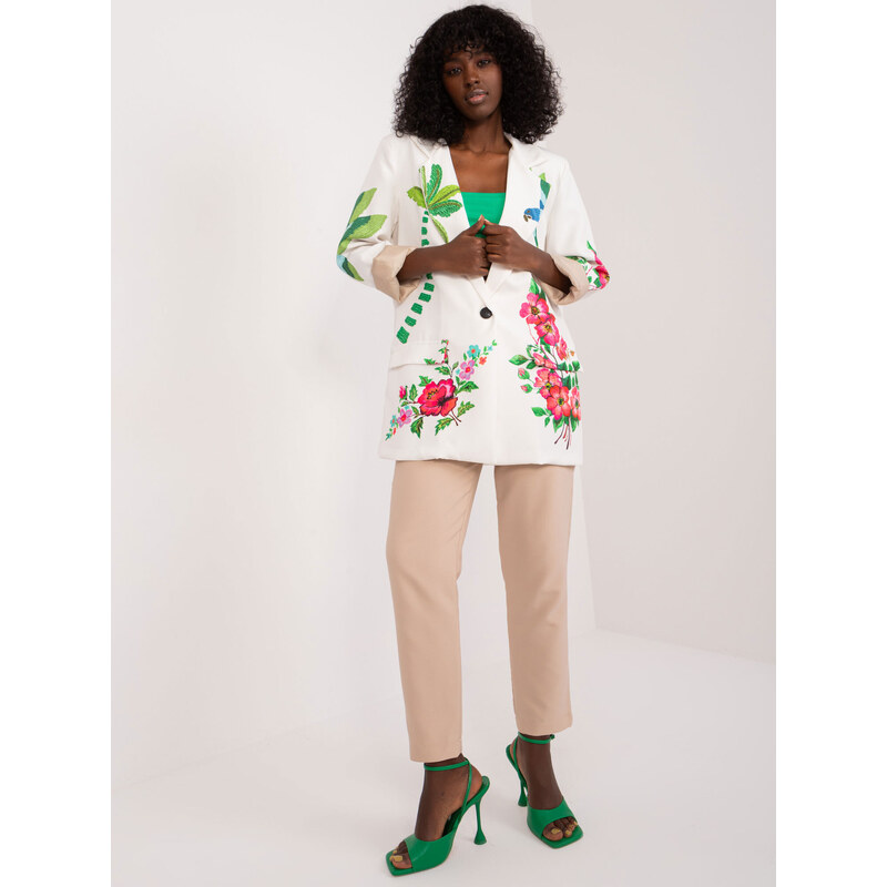 Fashionhunters Krémová bunda s tropickým potiskem