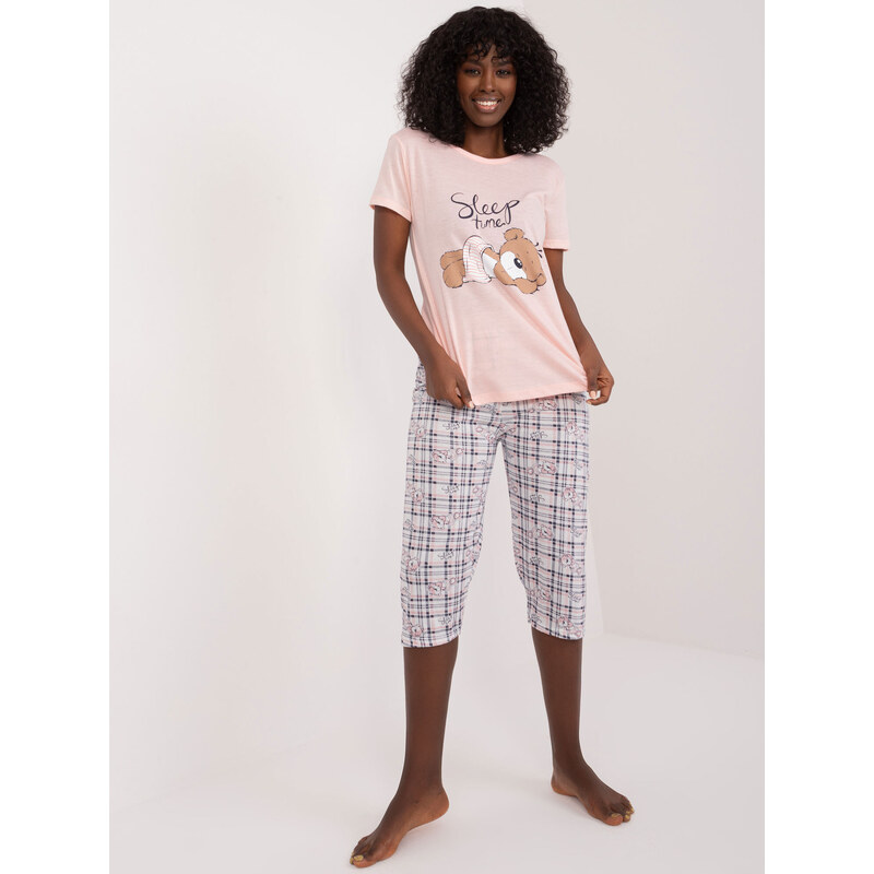 Fashionhunters Světle růžové bavlněné pyžamo s medvídkem