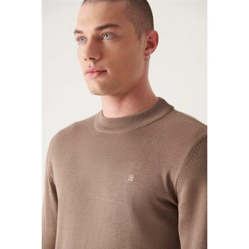 Avva Men's Mink Half Turtleneck Standard Fit Normal Cut Knitwear Sweater