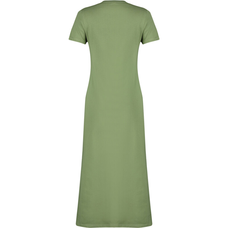 Trendyol Khaki Pocketed Premium Crew Neck A-Line Knitted Midi Dress