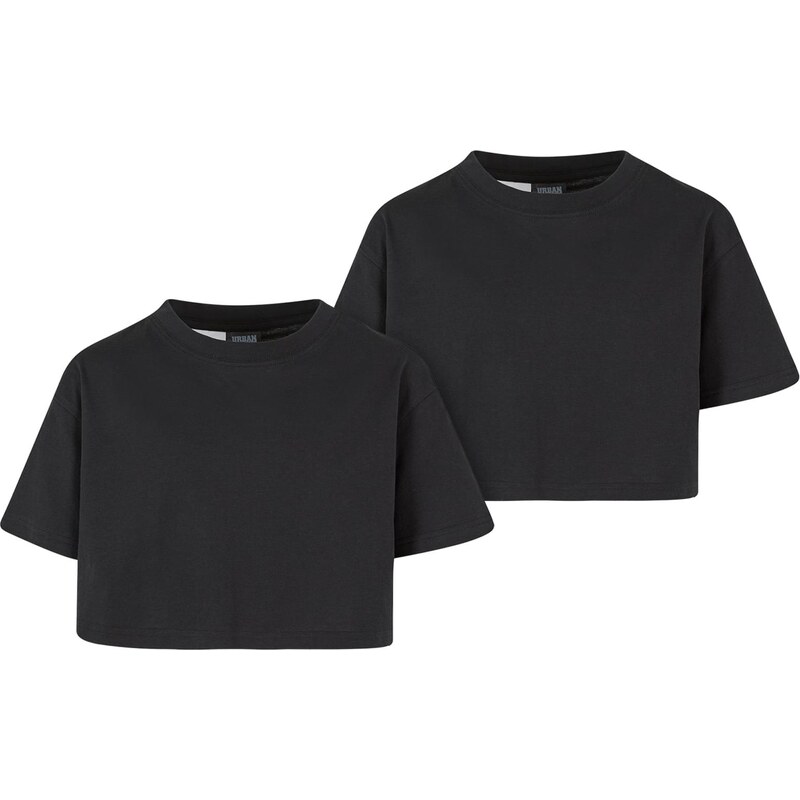 Urban Classics Kids Dívčí krátké triko Short Kimono Tee - 2 Pack černá+černá