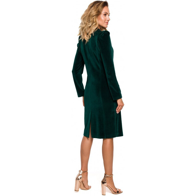 Moe M641 Sametové blejzrové šaty s límečkem - zelené