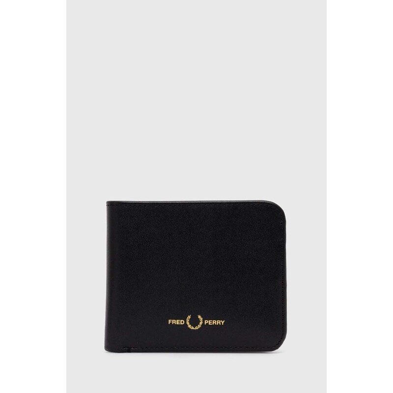 Kožená peněženka Fred Perry Burnished Leathr B'Fold Wallet černá barva, L5322.102