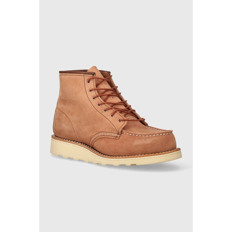 Semišové boty Red Wing 6-Inch Moc Toe dámské, růžová barva, na plochém podpatku, 3319