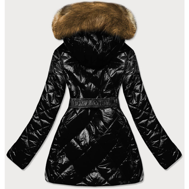 MHM Černo/hnědá lesklá zimní bunda s mechovitým kožíškem (W756)