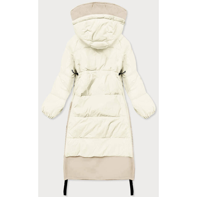 Ann Gissy Dlouhá zimní bunda v ecru barvě z různých spojených materiálů (JIN-210)