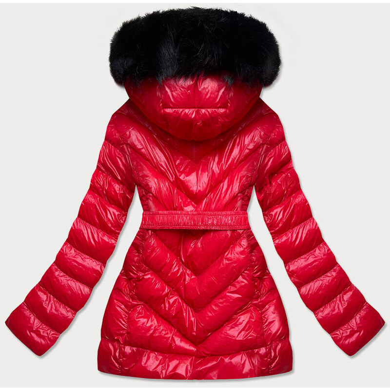MHM Červená lesklá zimní bunda s mechovitou kožešinou (W673)