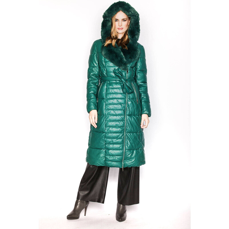 Ann Gissy Zelená dámská bunda s kožešinovým límcem (AG6-28)