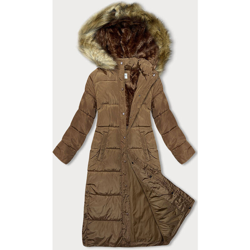 MELYA MELODY Dlouhá dámská zimní bunda ve velbloudí barvě (V725)