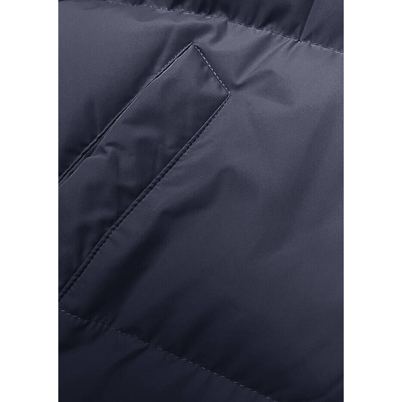 J.STYLE Tmavě modrá dlouhá hrubší dámská bunda s kapucí (5M3163-215)