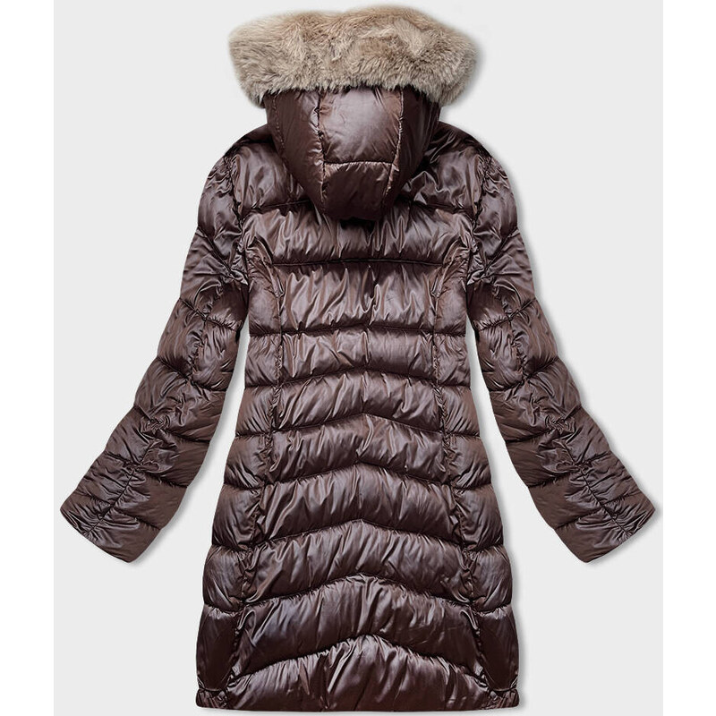 S'WEST Hnědo-béžová oboustranná dámská zimní bunda s kapucí (B8203-14046)