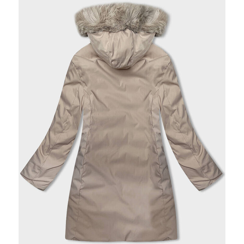 S'WEST Hnědo-béžová oboustranná dámská zimní bunda s kapucí (B8203-14046)
