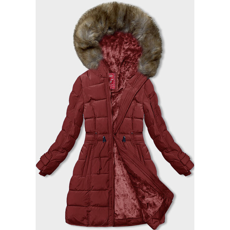 Červená dámská zimní bunda s kožešinovou podšívkou (LHD-23063)