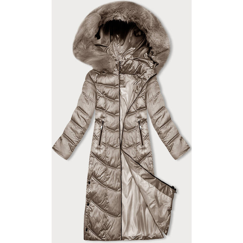 Béžová dlouhá zimní bunda s kapucí S'west (B8198-12)