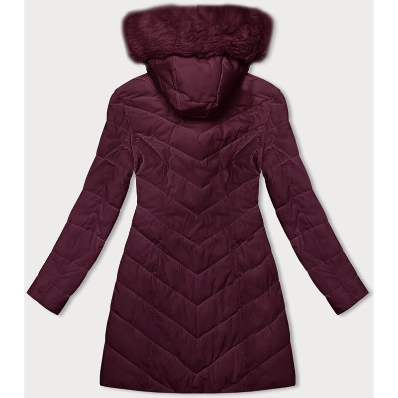 Prošívaná dámská zimní bunda ve vínové bordó barvě s kapucí LHD (2M-057)