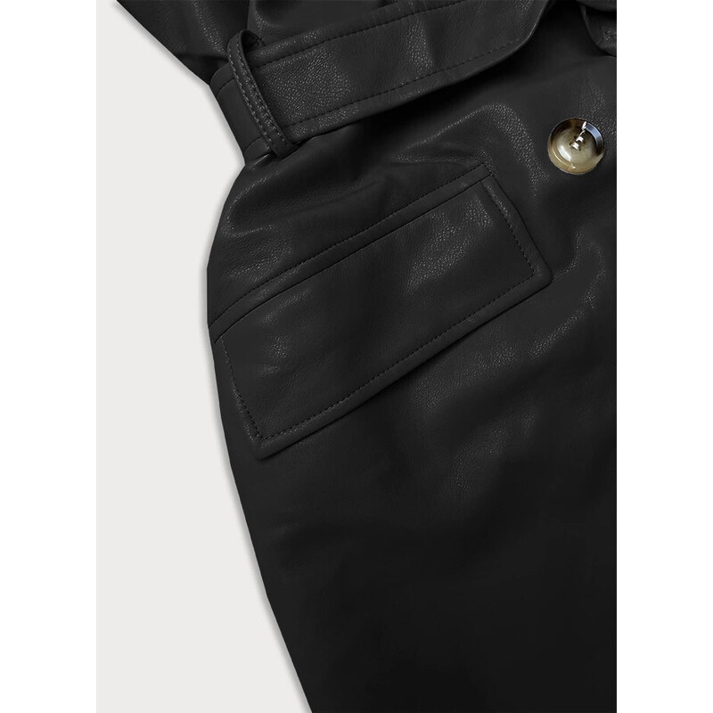 Ann Gissy Černý dvouřadový klasický dámský kabát z ekologické kůže AnnGissy (AG6-30)