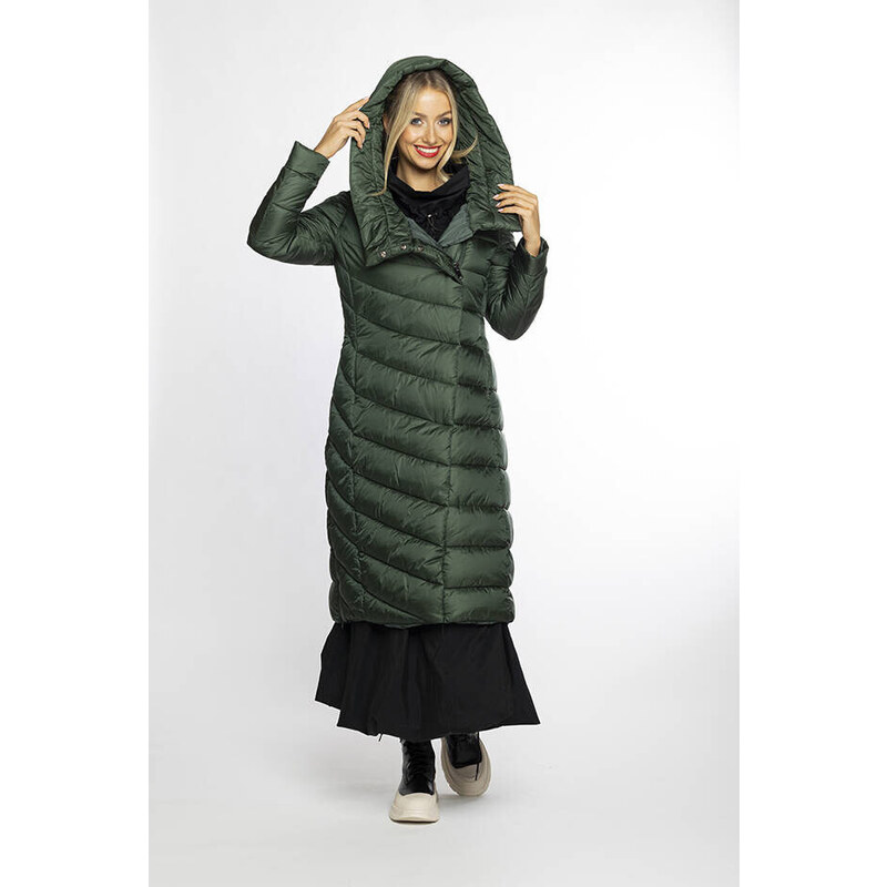 Ann Gissy Dlouhá zelená dámská bunda s kapucí AnnGissy (AG1-J9169)