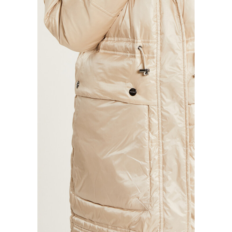 Monnari Kabáty Dámský péřový kabát s kapucí béžový