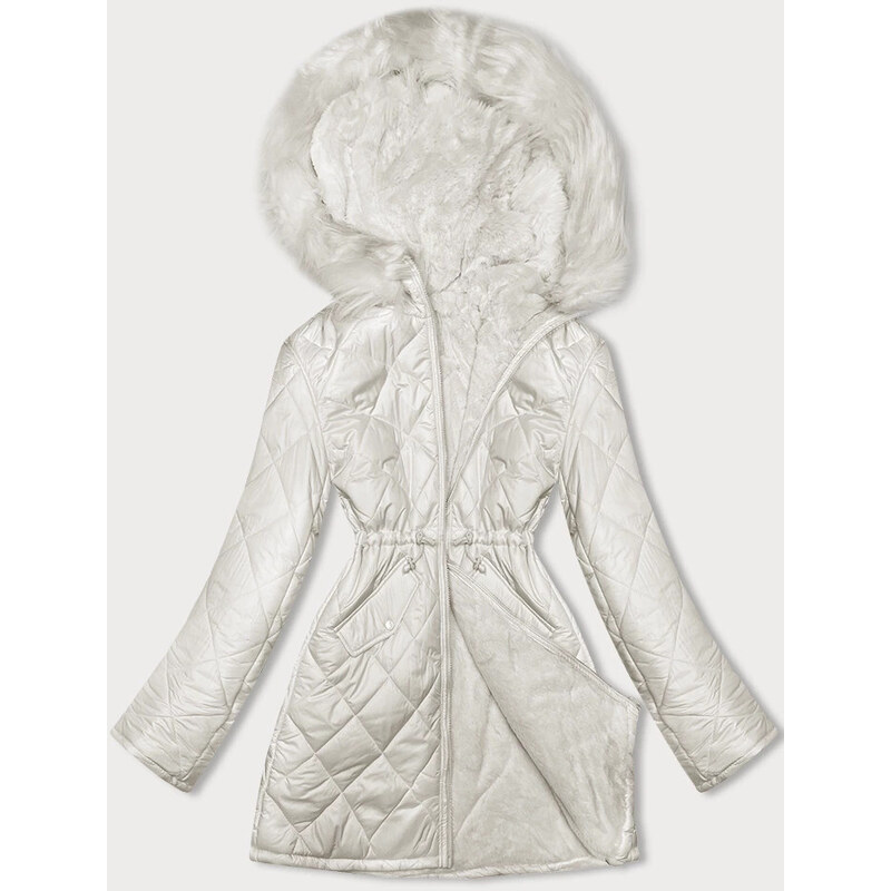 Z-DESIGN Oboustranná dámská bunda v ecru barvě prošívaná-kožíšek (H-897-11)