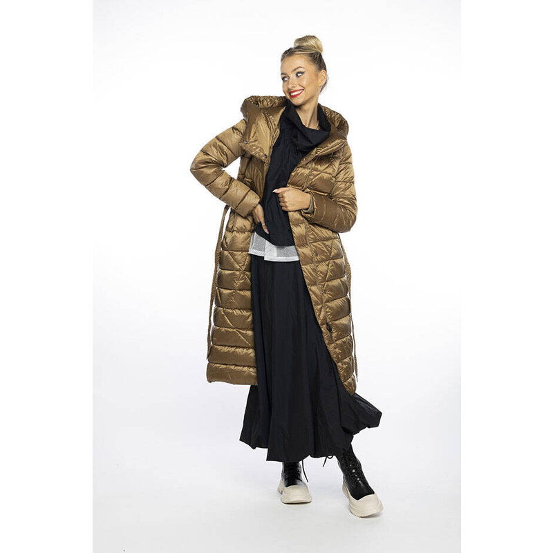 Ann Gissy Zlatohnědý prošívaný kabát s kapucí (AG1-J9069)