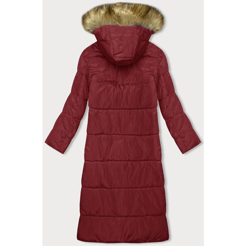 MELYA MELODY Červená dlouhá zimní bunda s kapucí (V726)