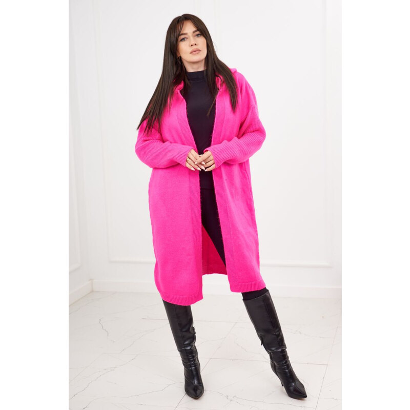 K-Fashion Kardigan s kapucí růžový neon