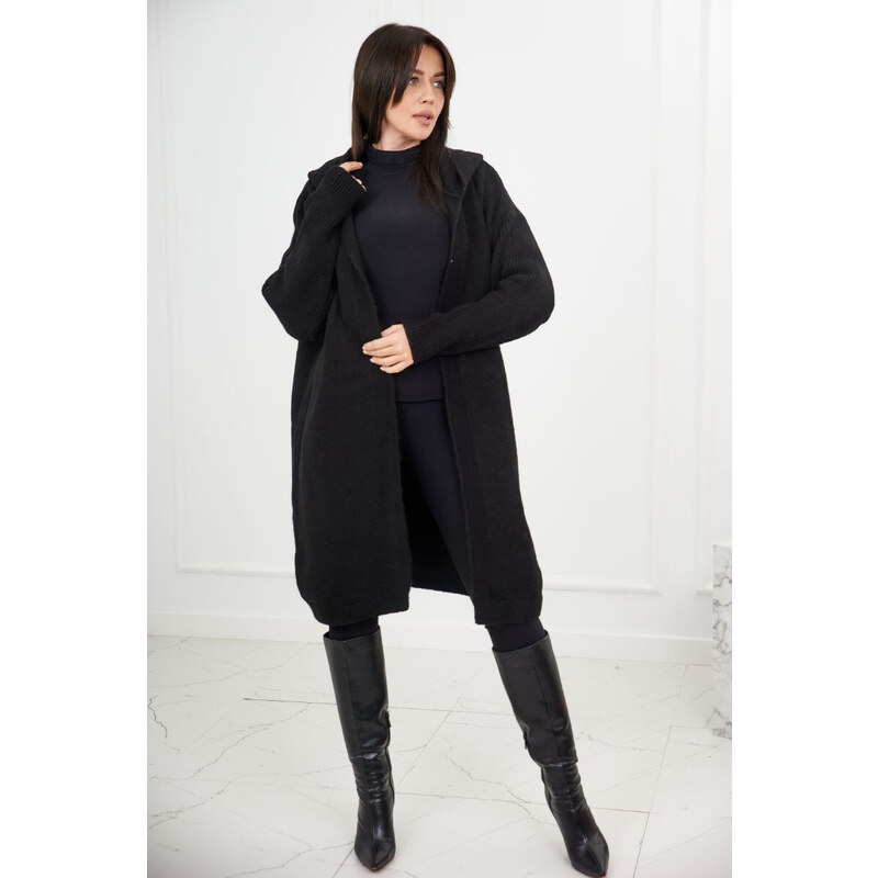 K-Fashion Kardigan s kapucí černý