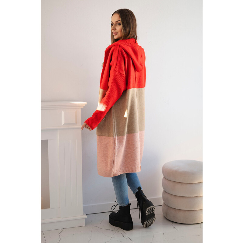 Pruhovaný svetr s kapucí model 19361626 růžová - K-Fashion