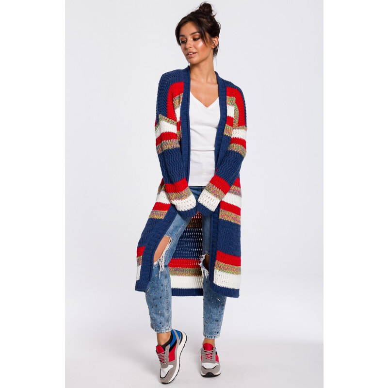Dámský dlouhá svetr BK036 model 4 Tmavě modro červený - BeWear 103909195