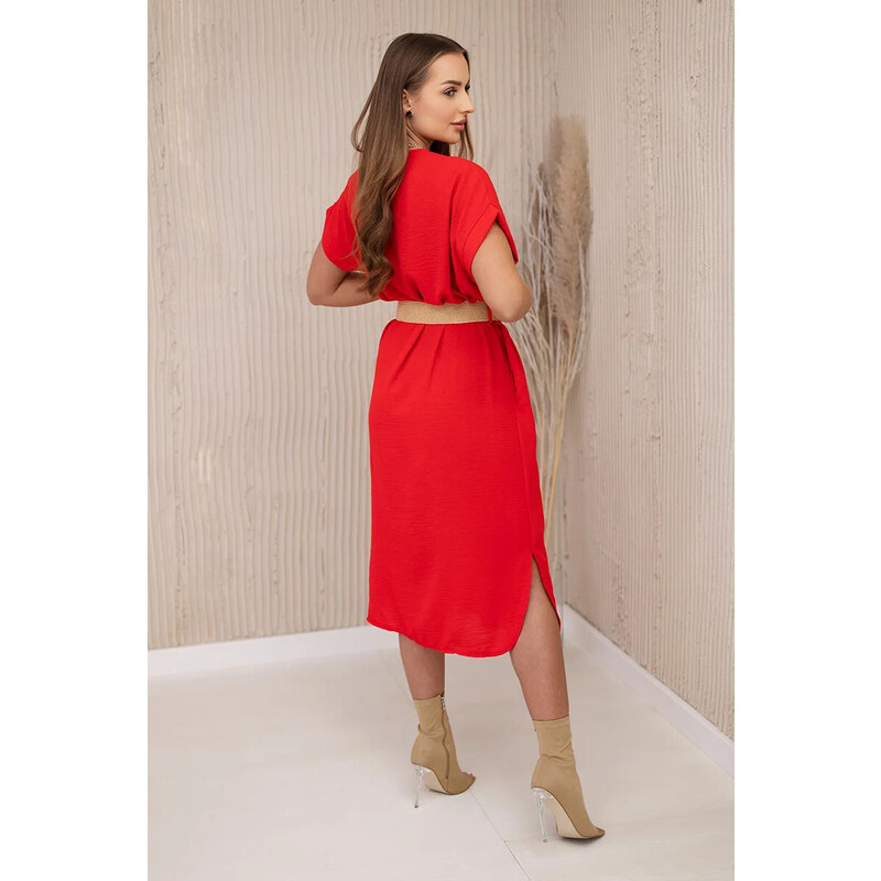 K-Fashion Šaty s ozdobným páskem červený