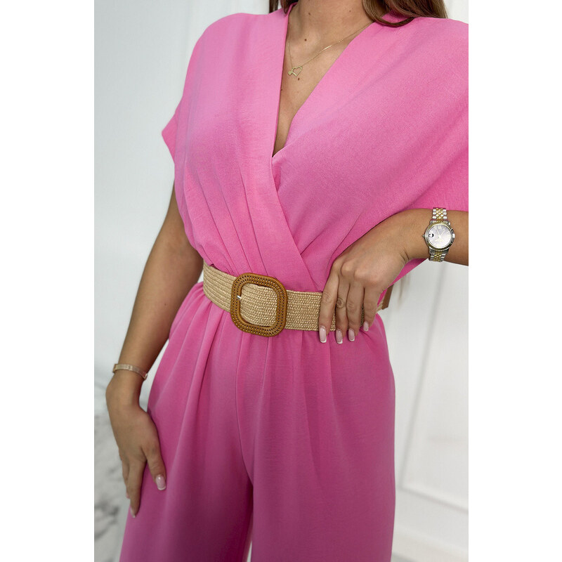 K-Fashion Kombinéza s ozdobným páskem v pase světle růžová
