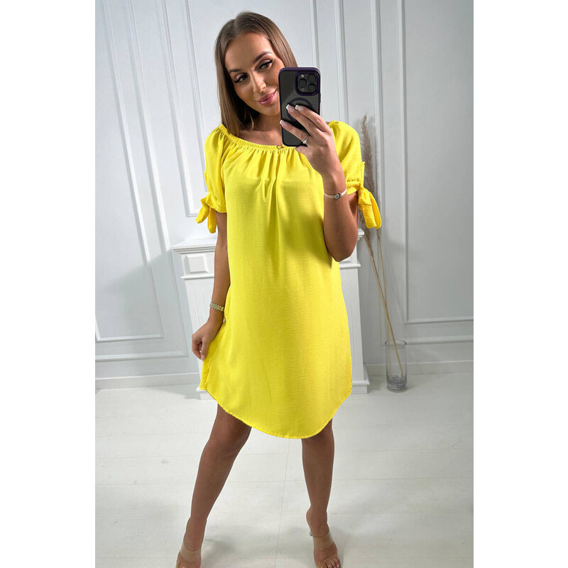 K-Fashion Šaty s vázáním na rukávech žluté