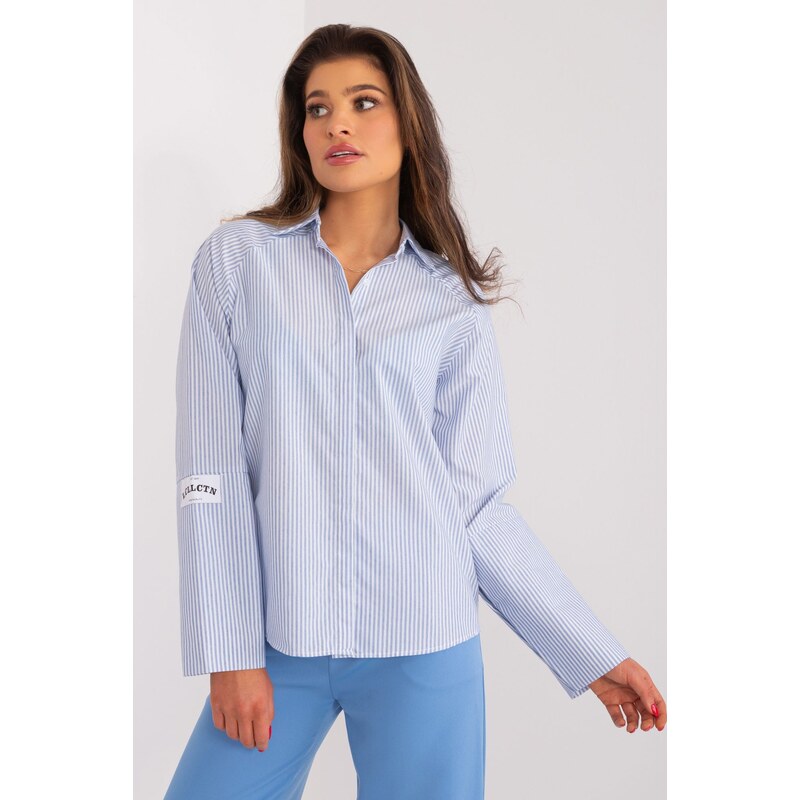 Factory Price Světle modrá pruhovaná dámská košile s límečkem