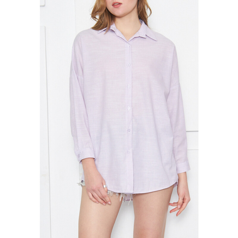 armonika Women's Lilac Striped Look Oversized Long Basic Shirt